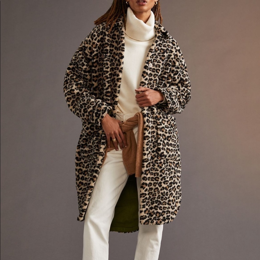 NWT Anthropologie Pilcro Leopard Sherpa Duster Jacket
